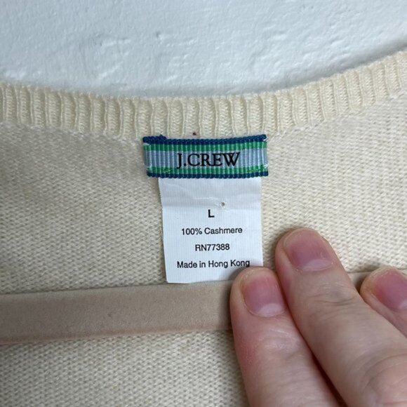 J Crew Deep V-Neck 3/4 Sleeve 100% Cashemere Sweater Cream Size Large - Picture 4 of 7